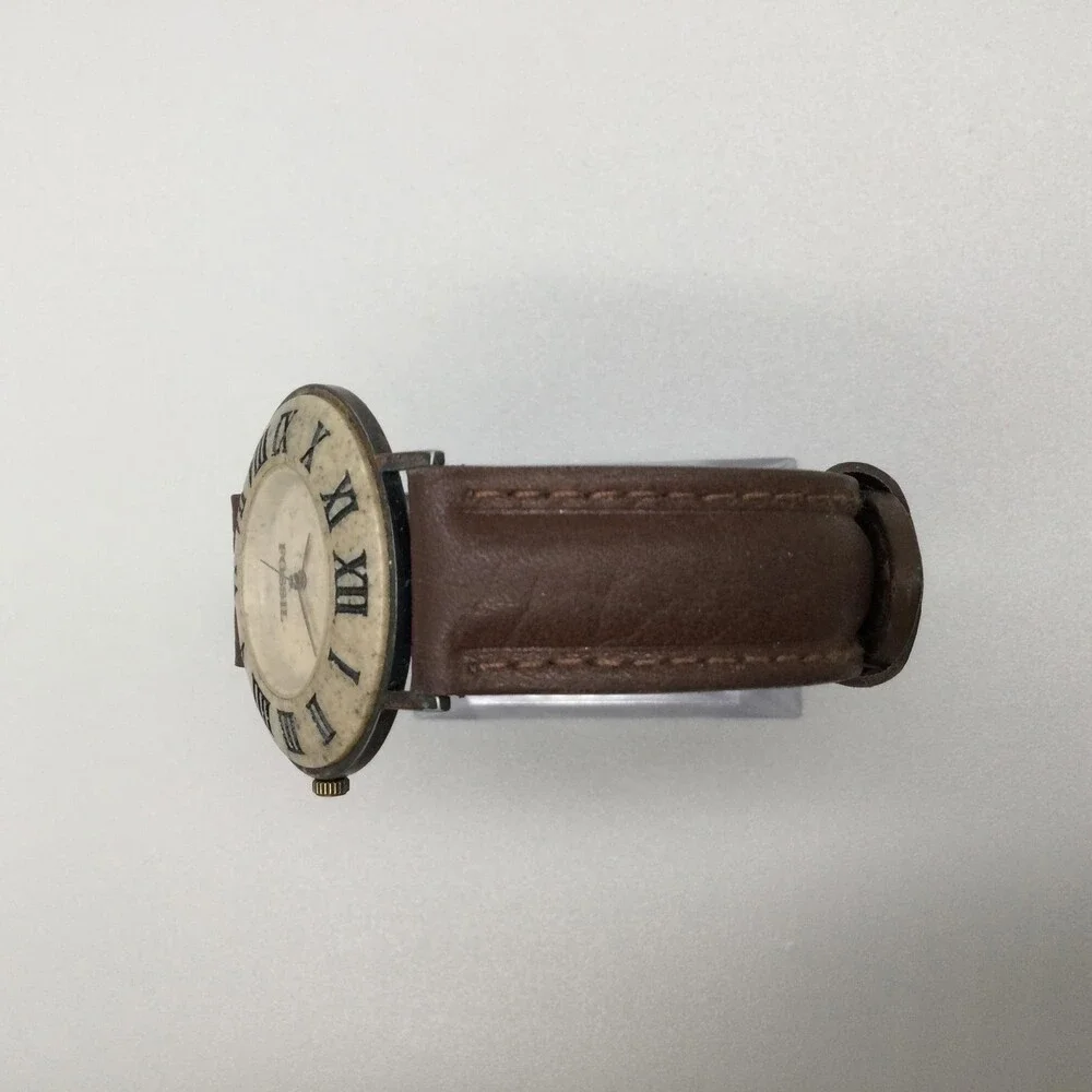 Fossil Mens Watch 36mm Stone on Copper Leather Classic Patina Case New Battery